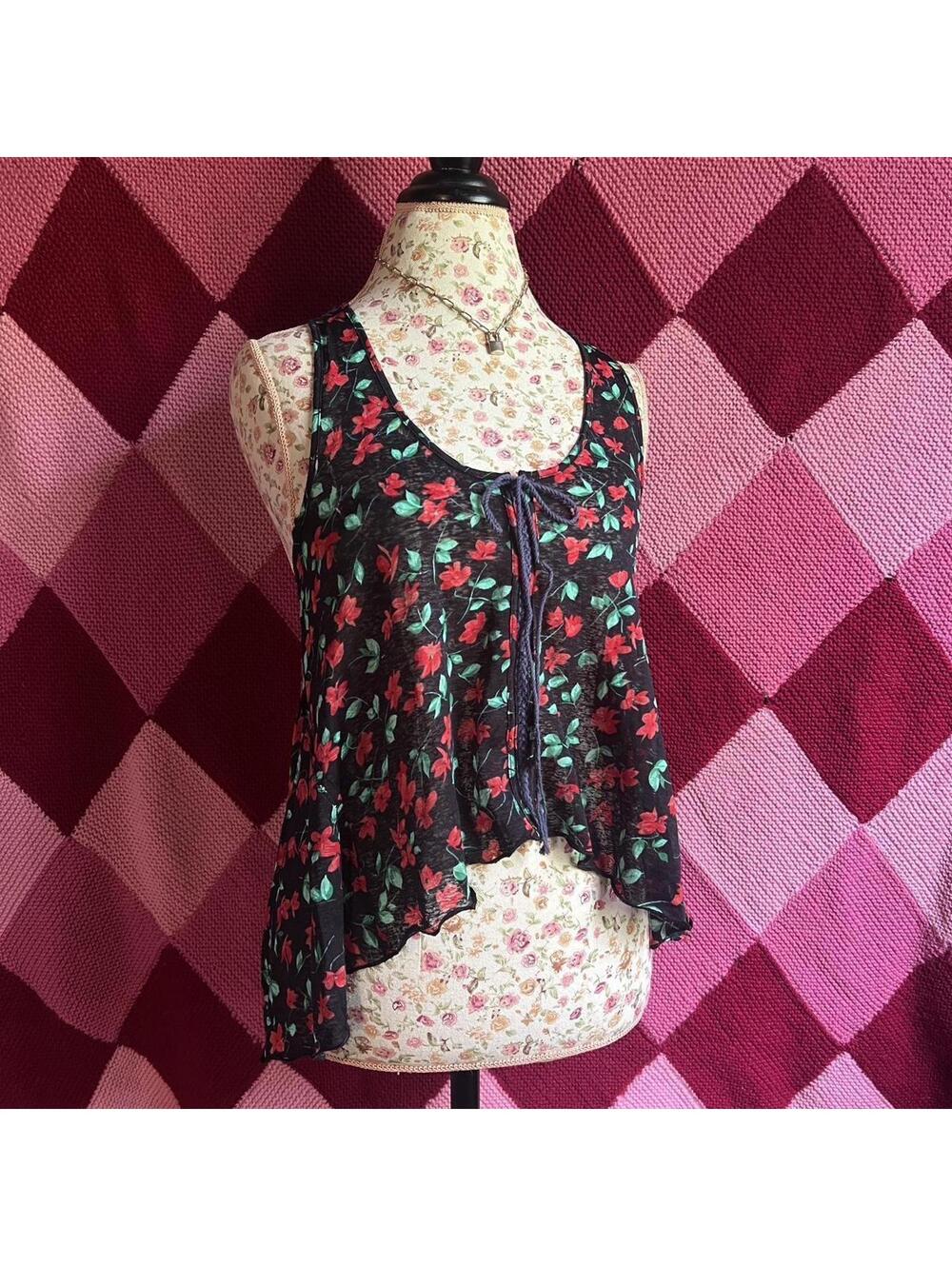 vintage free people floral crochet racerback tank top